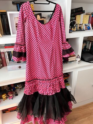 Vestido Sevillana Lunares Rosa y Negro