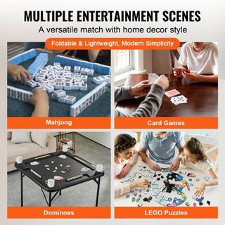 Mesa de Mahjong, Mesa de Cartas Plegable Cuadrada para 4 Jugadores con 4 Portavasos y 4 Bandejas para Fichas, Mesa de Dominó Portátil con 1 Juego de Dominó para Mahjong Poke Puzzles, 35.4 x 35.4 p...
