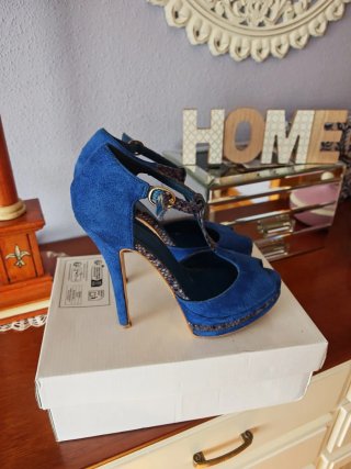 Sandalias Tacon Azul Klein Plataforma