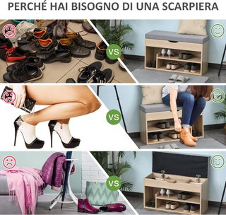 Zapatero 2 en 1, Banco de Madera con Asiento Acolchado y Compartimento Oculto, para Entrada, 80 X 30 X 48Cm