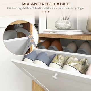 Zapatero Slim Con 3 Estantes Regulables a 2 Niveles O Extraíbles para 12 Pares, Mueble Zapatero en Aglomerado Y MDF Ahorra Espacio, 60X24.5X75.5 Cm, Blanco Y Roble
