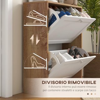 Zapatero Slim Con 3 Estantes Regulables a 2 Niveles O Extraíbles para 12 Pares, Mueble Zapatero en Aglomerado Y MDF Ahorra Espacio, 60X24.5X75.5 Cm, Blanco Y Roble