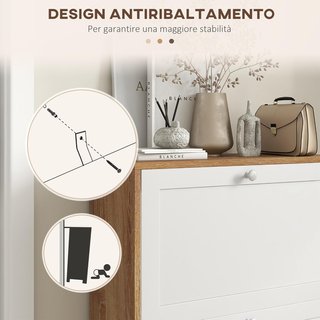 Zapatero Slim Con 3 Estantes Regulables a 2 Niveles O Extraíbles para 12 Pares, Mueble Zapatero en Aglomerado Y MDF Ahorra Espacio, 60X24.5X75.5 Cm, Blanco Y Roble
