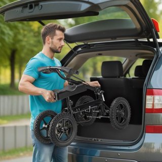 Scooter de Rodillas Plegable, Andador de Rodillas de Aluminio Direccionable con Manillar y Almohadilla para la Rodilla Ajustables en Altura, Ruedas Todo Terreno de 12" (30.5 cm), Doble Freno, Scoo...
