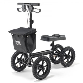 Scooter de Rodillas Plegable, Andador de Rodillas de Aluminio Direccionable con Manillar y Almohadilla para la Rodilla Ajustables en Altura, Ruedas Todo Terreno de 12" (30.5 cm), Doble Freno, Scoo...