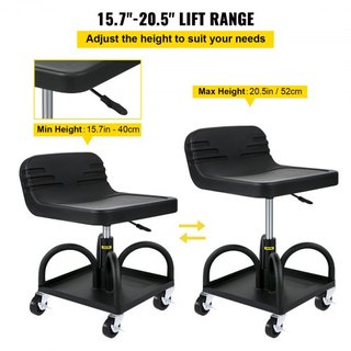 Sgabello da officina mobile, capacità 300LBS/136 kg, altezza regolabile da 15.7 in/40 cm a 20.5 in/52.1 cm, sedile da meccanico con ruote girevoli a 360 gradi e vassoio portautensili, per...