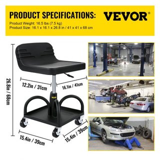 Sgabello da officina mobile, capacità 300LBS/136 kg, altezza regolabile da 15.7 in/40 cm a 20.5 in/52.1 cm, sedile da meccanico con ruote girevoli a 360 gradi e vassoio portautensili, per...
