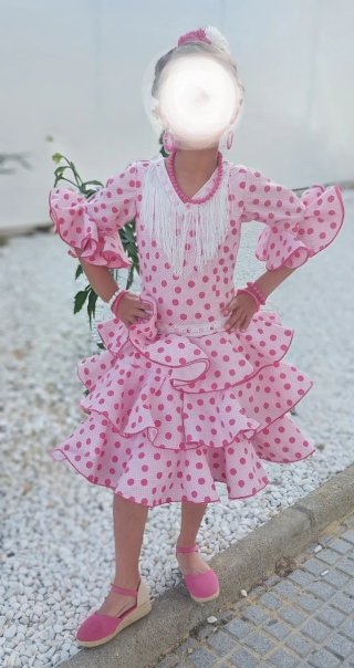 Vestido Flamenca Niña Rosa Lunares