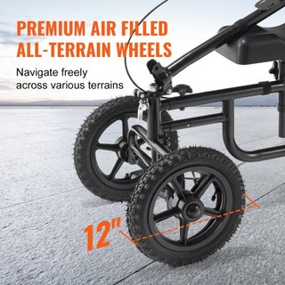 Scooter de Rodillas Plegable, Andador de Rodillas Direccionable de Acero al Carbono con Manillar y Almohadilla para la Rodilla Ajustables en Altura, Rueda Todo Terreno de 12" (30.5 cm), Doble Fren...