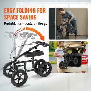 Scooter de Rodillas Plegable, Andador de Rodillas Direccionable de Acero al Carbono con Manillar y Almohadilla para la Rodilla Ajustables en Altura, Rueda Todo Terreno de 12" (30.5 cm), Doble Fren...