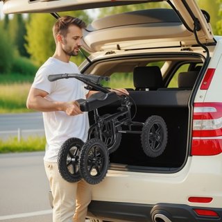 Scooter de Rodillas Plegable, Andador de Rodillas Direccionable de Acero al Carbono con Manillar y Almohadilla para la Rodilla Ajustables en Altura, Rueda Todo Terreno de 12" (30.5 cm), Doble Fren...