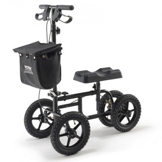 Scooter de Rodillas Plegable, Andador de Rodillas Direccionable de Acero al Carbono con Manillar y Almohadilla para la Rodilla Ajustables en Altura, Rueda Todo Terreno de 12" (30.5 cm), Doble Fren...