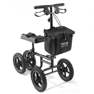 Scooter de Rodillas Plegable, Andador de Rodillas Direccionable de Acero al Carbono con Manillar y Almohadilla para la Rodilla Ajustables en Altura, Rueda Todo Terreno de 12" (30.5 cm), Doble Fren...