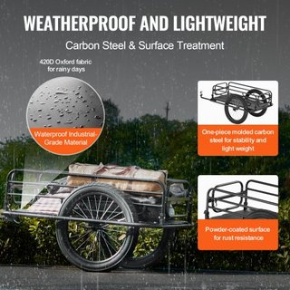 Remolque de Carga para Bicicleta, Capacidad de Carga de 275 lbs/124.7 kg, Carro de Bicicleta de Alta Resistencia, Almacenamiento Compacto Plegable y Liberación Rápida con Enganche Universal, Rueda...