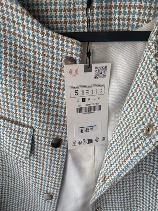 Chaqueta Zara Cuadros Beige y Azul Talla S