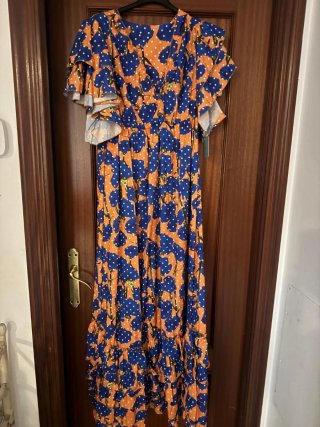 Vestido Romería Naranja y Azul