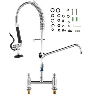 Grifo Comercial con Rocío Prelavado, Altura de 26" (66 cm), Centro de 8" (20.3 cm), Boca Giratoria de 12" (30.5 cm), Grifo de Cocina Montado en la Mesa, Dispositivo de Latón con Rocío Desplegable,...