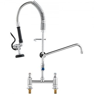 Grifo Comercial con Rocío Prelavado, Altura de 26" (66 cm), Centro de 8" (20.3 cm), Boca Giratoria de 12" (30.5 cm), Grifo de Cocina Montado en la Mesa, Dispositivo de Latón con Rocío Desplegable,...