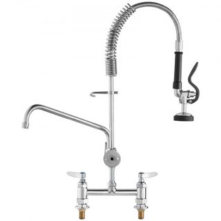 Grifo Comercial con Rocío Prelavado, Altura de 26" (66 cm), Centro de 8" (20.3 cm), Boca Giratoria de 12" (30.5 cm), Grifo de Cocina Montado en la Mesa, Dispositivo de Latón con Rocío Desplegable,...