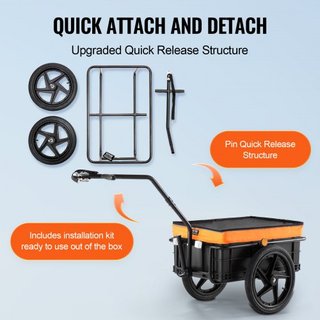 Remolque de Carga para Bicicleta, Capacidad de Carga de 88 lbs/39.9 kg, Carro de Bicicleta de Alta Resistencia, Almacenamiento Compacto Plegable con Enganche Universal, Cubierta Impermeable, Rueda...