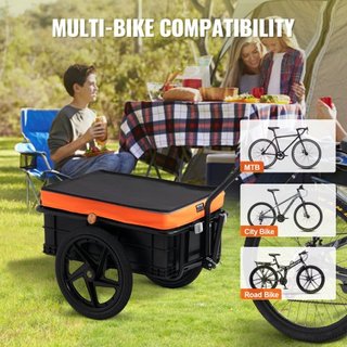 Remolque de Carga para Bicicleta, Capacidad de Carga de 88 lbs/39.9 kg, Carro de Bicicleta de Alta Resistencia, Almacenamiento Compacto Plegable con Enganche Universal, Cubierta Impermeable, Rueda...