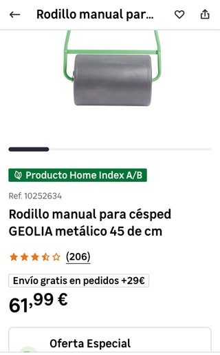 Rodillo manual césped Geolia. Usado solo una vez.
