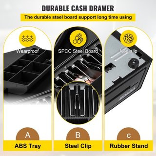 Caja Registradora, 40.6 cm 12 V, per Sistema POS con 5 Vassoi per Banconote e 8 Vassoi per Monete, Scomparto Monete Estragibile e 2 Chiavi Incluse, Cavo RJ11/RJ12 per Supermercato, Ne...