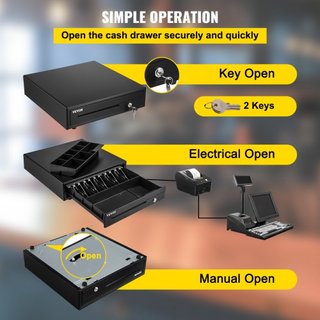 Caja Registradora, 40.6 cm 12 V, per Sistema POS con 5 Vassoi per Banconote e 8 Vassoi per Monete, Scomparto Monete Estragibile e 2 Chiavi Incluse, Cavo RJ11/RJ12 per Supermercato, Ne...