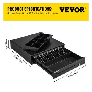Caja Registradora, 40.6 cm 12 V, per Sistema POS con 5 Vassoi per Banconote e 8 Vassoi per Monete, Scomparto Monete Estragibile e 2 Chiavi Incluse, Cavo RJ11/RJ12 per Supermercato, Ne...