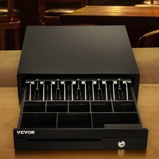 Caja Registradora, 40.6 cm 12 V, per Sistema POS con 5 Vassoi per Banconote e 8 Vassoi per Monete, Scomparto Monete Estragibile e 2 Chiavi Incluse, Cavo RJ11/RJ12 per Supermercato, Ne...