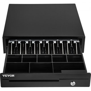 Caja Registradora, 40.6 cm 12 V, per Sistema POS con 5 Vassoi per Banconote e 8 Vassoi per Monete, Scomparto Monete Estragibile e 2 Chiavi Incluse, Cavo RJ11/RJ12 per Supermercato, Ne...