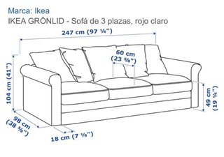 Funda IKEA GRÖNLID 3 plazas Ljungen rojo claro