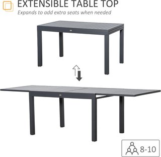 Mesa de Jardín Extensible para 8-10 Personas con Estructura de Aluminio, 135-270X90X75Cm, Gris