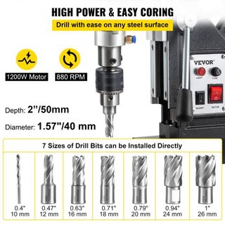 Taladro Magnético, 1100W Diámetro de Perforación de 4 cm, 2697lbf/12000N Taladro Magnético Eléctrico Portátil con 7 Brocas, Máquina de Perforación de 580 RPM para Cualquier Superficie y Mejora del...