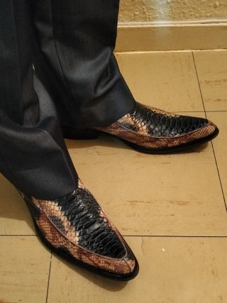 Zapatos y cinturón de piel exótica