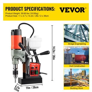 Taladro Magnético, 1200W Diámetro de Perforación de 4 cm, 2922lbf/13000N Taladro Magnético Eléctrico Portátil con Velocidad Variable, Máquina de Perforación de 580 RPM para cualquier Superficie y ...