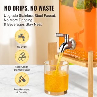 Dispensatore di Bevande, Dispensatori da 1.5 Gal/5.5 L per Feste, Dispensatore di Succo in Vetro con Supporto, Rubinetto in Acciaio Inox, Dispensatore per Tè Ghiacciato, Limonata, Succo,...