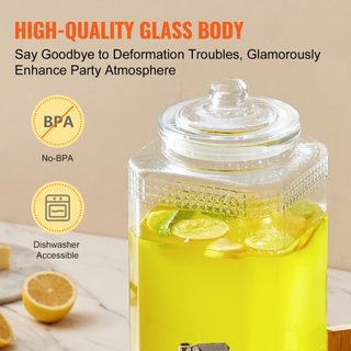 Dispensatore di Bevande, Dispensatori da 1.5 Gal/5.5 L per Feste, Dispensatore di Succo in Vetro con Supporto, Rubinetto in Acciaio Inox, Dispensatore per Tè Ghiacciato, Limonata, Succo,...