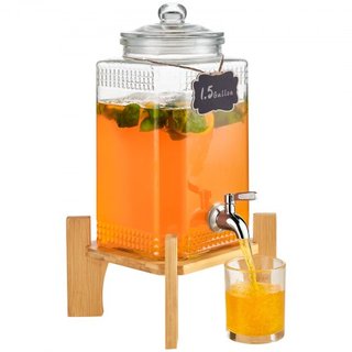Dispensatore di Bevande, Dispensatori da 1.5 Gal/5.5 L per Feste, Dispensatore di Succo in Vetro con Supporto, Rubinetto in Acciaio Inox, Dispensatore per Tè Ghiacciato, Limonata, Succo,...