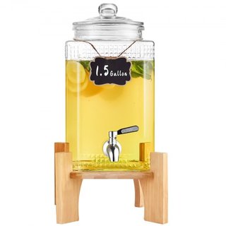 Dispensatore di Bevande, Dispensatori da 1.5 Gal/5.5 L per Feste, Dispensatore di Succo in Vetro con Supporto, Rubinetto in Acciaio Inox, Dispensatore per Tè Ghiacciato, Limonata, Succo,...