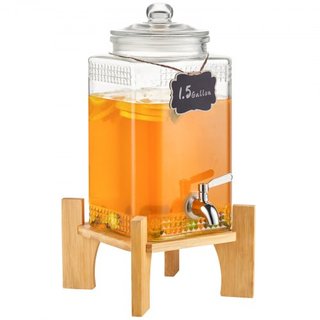Dispensatore di Bevande, Dispensatori da 1.5 Gal/5.5 L per Feste, Dispensatore di Succo in Vetro con Supporto, Rubinetto in Acciaio Inox, Dispensatore per Tè Ghiacciato, Limonata, Succo,...