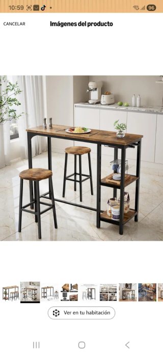 Mesa alta cocina con lleva dos taburetes