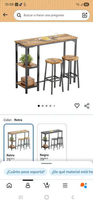 Mesa alta cocina con lleva dos taburetes