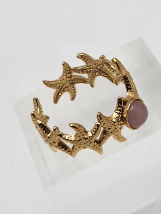 Anillo ajustable acero dorado con piedra rosa