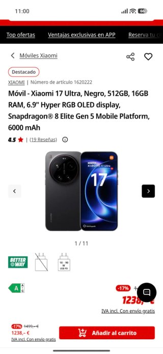 Xiaomi 17 Ultra Negro 512GB 16GB RAM leer