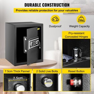 Caja Fuerte, Cassaforte da 0,048 m³ con Serratura a Improntate Digitali e Tastiera Digitale, Casseforti Antincendio per la Casa con Mensola Estraibile, Cassaforte Multiuso