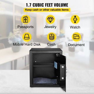 Caja Fuerte, Cassaforte da 0,048 m³ con Serratura a Improntate Digitali e Tastiera Digitale, Casseforti Antincendio per la Casa con Mensola Estraibile, Cassaforte Multiuso