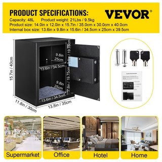 Caja Fuerte, Cassaforte da 0,048 m³ con Serratura a Improntate Digitali e Tastiera Digitale, Casseforti Antincendio per la Casa con Mensola Estraibile, Cassaforte Multiuso