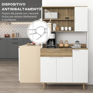 Credenza Moderna per Cucina, Alta, Con Ripiani Regolabili, Mobile Credenza e Dispensa per Cucina, Soggiorno, Salone, Con Armadietti, Cassetto, 98X39X180Cm, Bianco, Legno