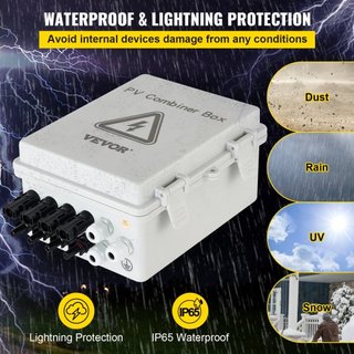 Caja combinadora PV, 4 cadenas, caja combinadora solar con fusible de corriente nominal de 15A, interruptor de circuito de 63A, protector contra rayos y conector solar, para sistema de panel solar...